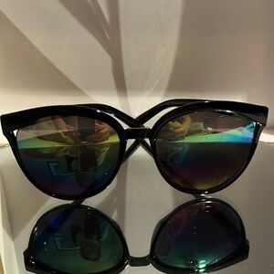 Stylish Black Sunglasses with Yellow and Blue Lenses